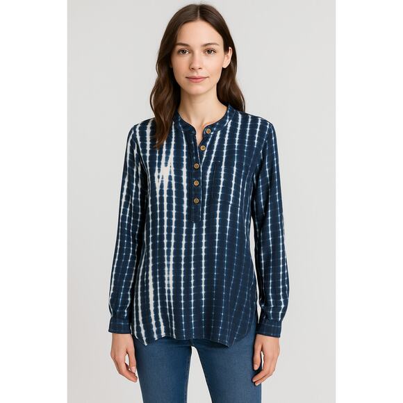 Soft Surroundings Tunic Size XL Blue Geometric Long Sleeve Tie Dye Artsy Casual - Picture 10 of 10